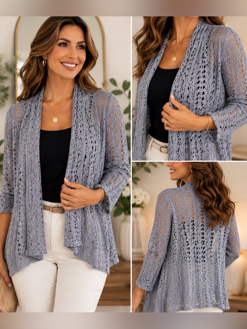 Peck & Peck Collection Crochet Open Front Cardigan XL